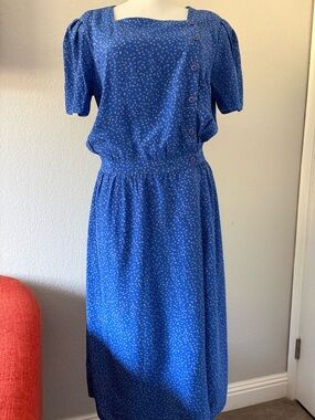 Maggy London vintage silk blue pattern dress size 14